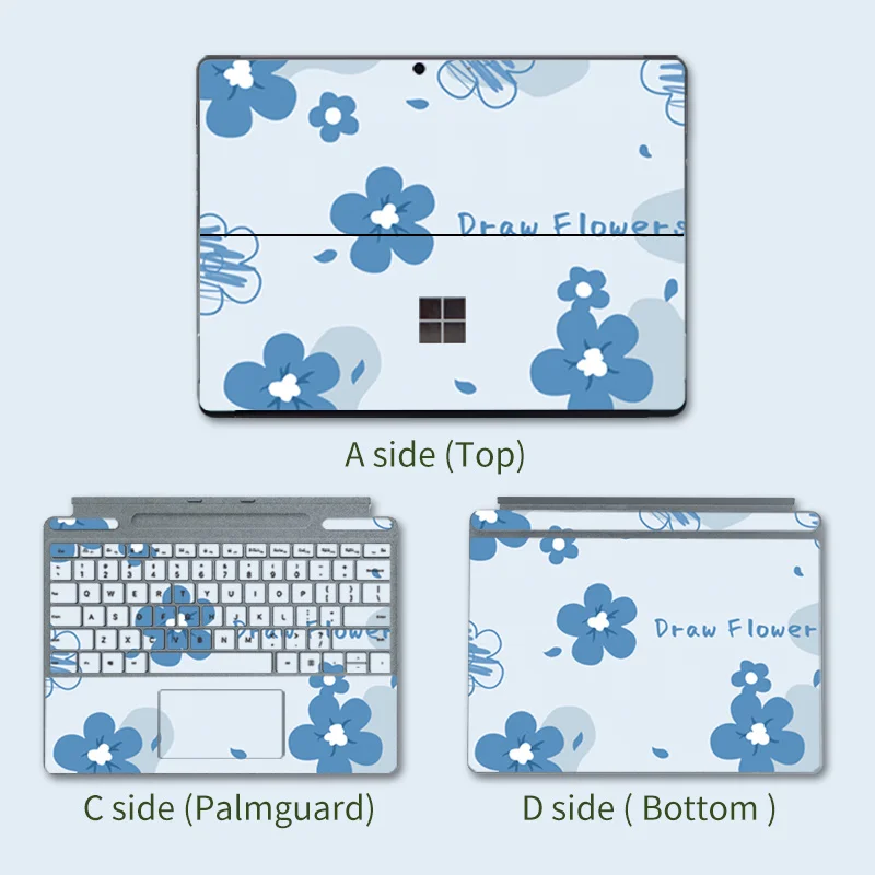 Padrão de impressão a cores adesivo para Microsoft Surface Pro, 7, 6, 5, 4, 3, 9, 8X, Go 2, tampa traseira, decalque do corpo, protetor de pele, teclado 10