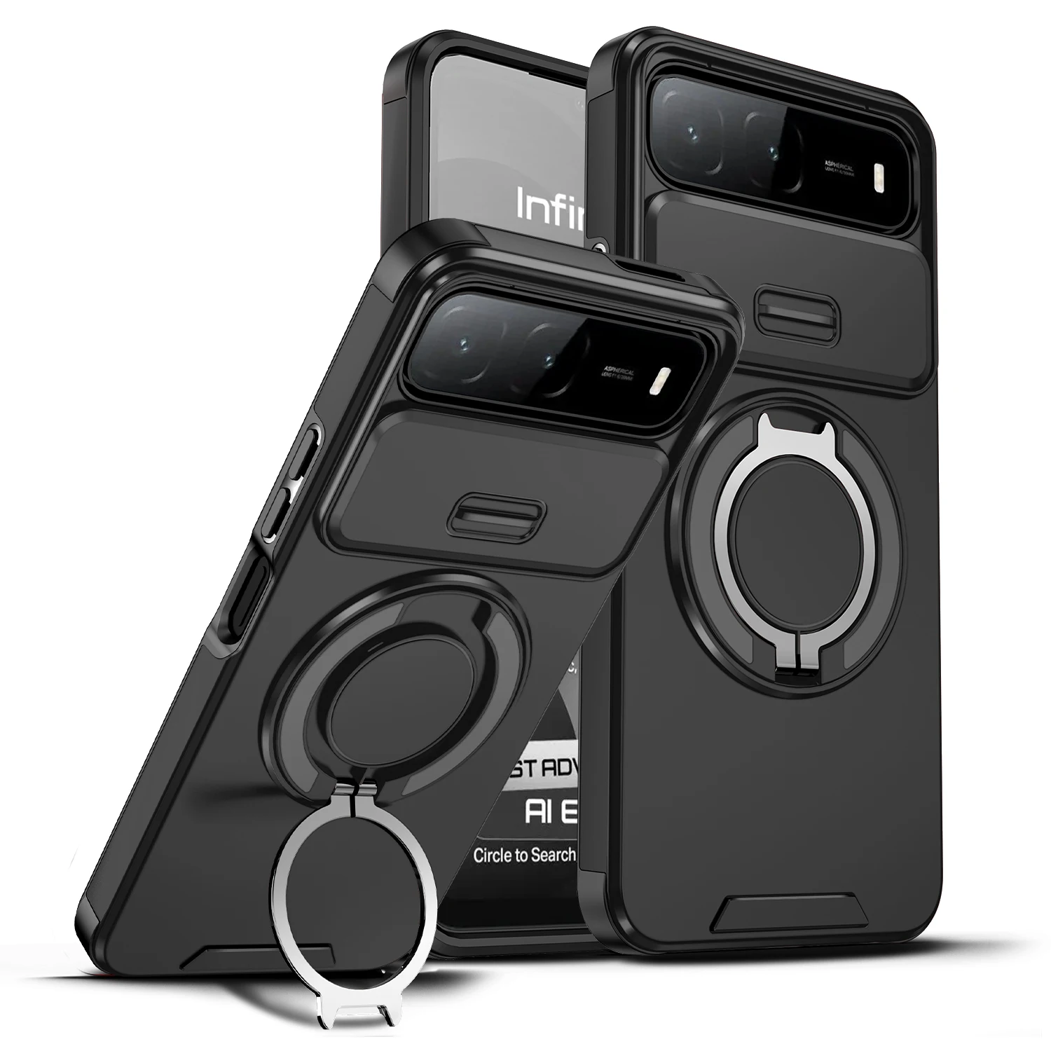 Shockproof Armor Phone Case with Magnet Holder and Lens Protection Cover