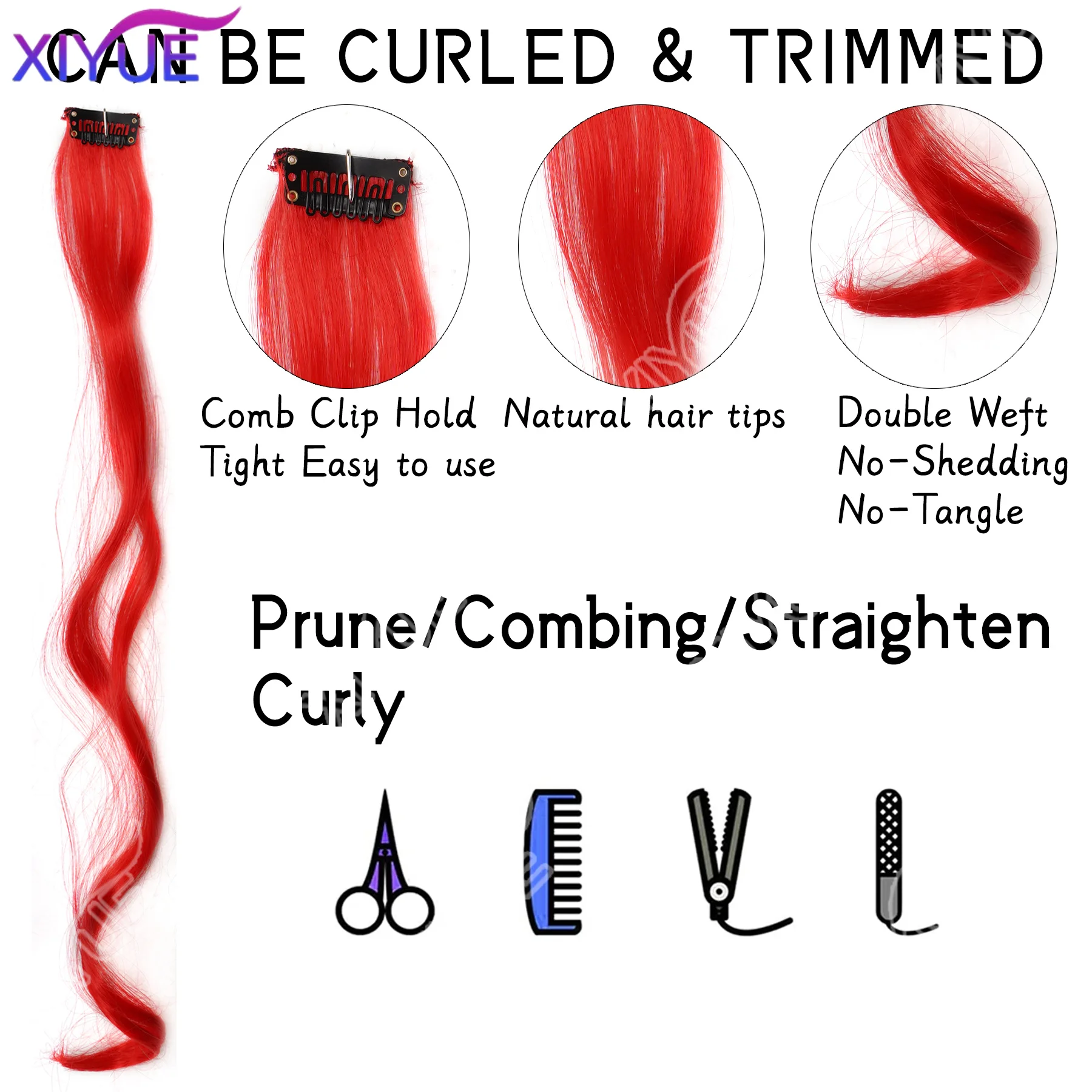 10Pcs Clip In Hair Clip In Wave Curly Hair Purple Red Wavy Hair With Clip In Hair Extension Synthetic 20inch Halloween Christmas