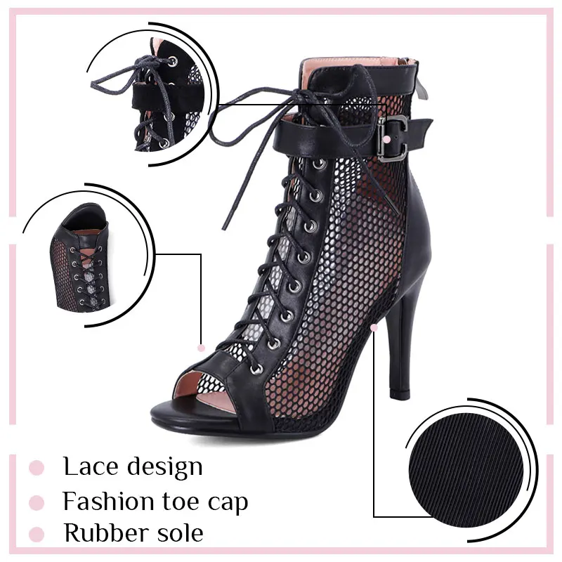 Women Dance Shoes Stilettos High Heels Latin Dance Boots Fish Mouth Mesh Plus Size For Ballroom Dancing Shoes Adjustable instep 3