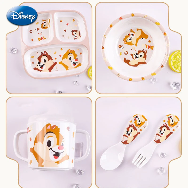 Disney anime chip'n'dale děti lžíce vidlička jídelní příbor kreslený čipem talea děťátko voda pohár mléko hrnky kawaii hlavní jídlo talíř rýže polévka miska