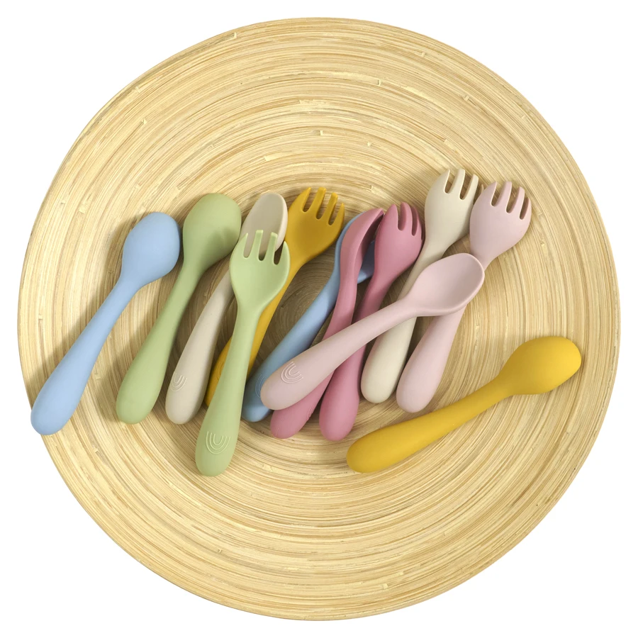 1PCS  Infant Soft Silicone Feeding Tableware For Toddler Kids Cartoon Cutlery Training Fork Spoon Set Baby Accessories 2
