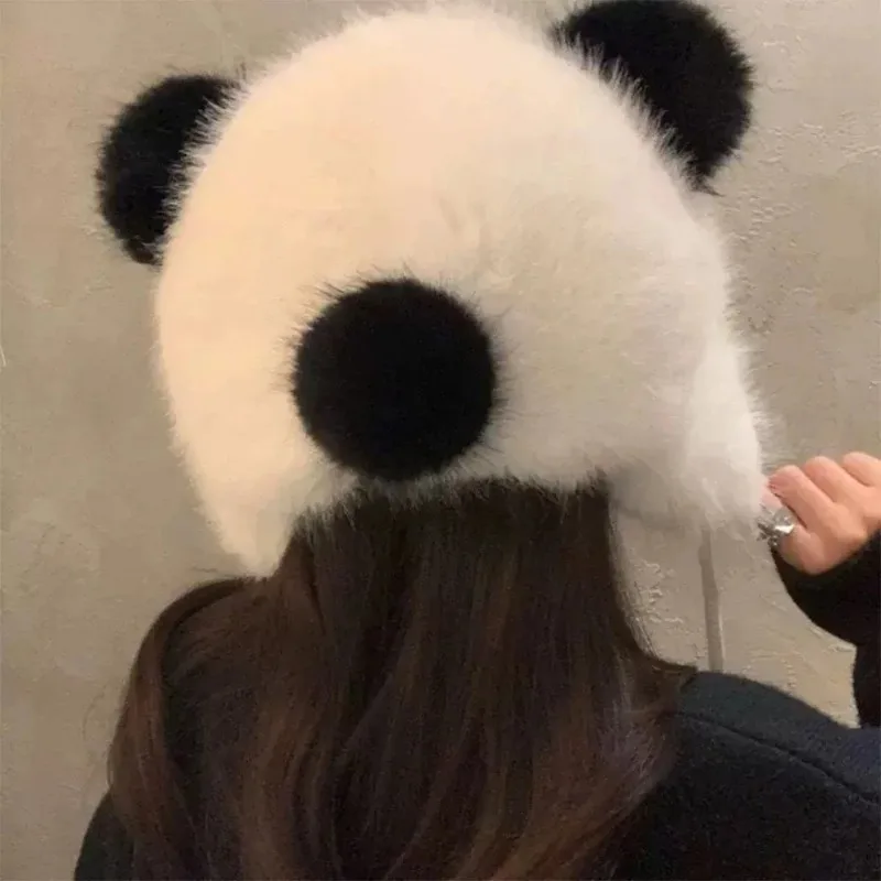 Winter Panda Plush Hat Outdoor Cycling Ear Protection Hats Thickened Warm Hat Casual Fleece Girls Hat Women's Warmth Caps Gifts 4