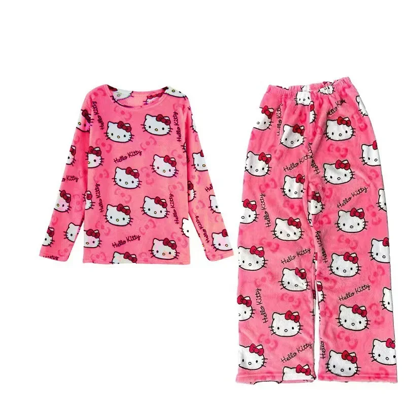 Women Pajamas Set Women Pajama Suit Cotton Pajamas Set Winter Hello Kitty Flannel Pajamas Set for Women