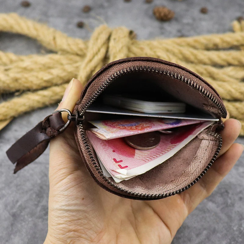Leather To Do Old Classic Leisure Everything Creative Portable Round Fold Bank Card Coin Purse for Daily Use Outdoor Activities
