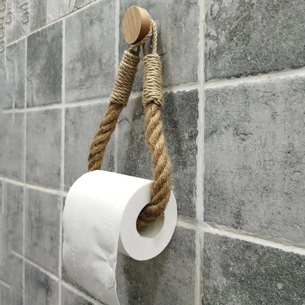Vintage Towel Hanging Rope Toilet Paper Holder Home Hotel Bathroom Decoration Storage Rack Suction Cup Wall Mounted Movable