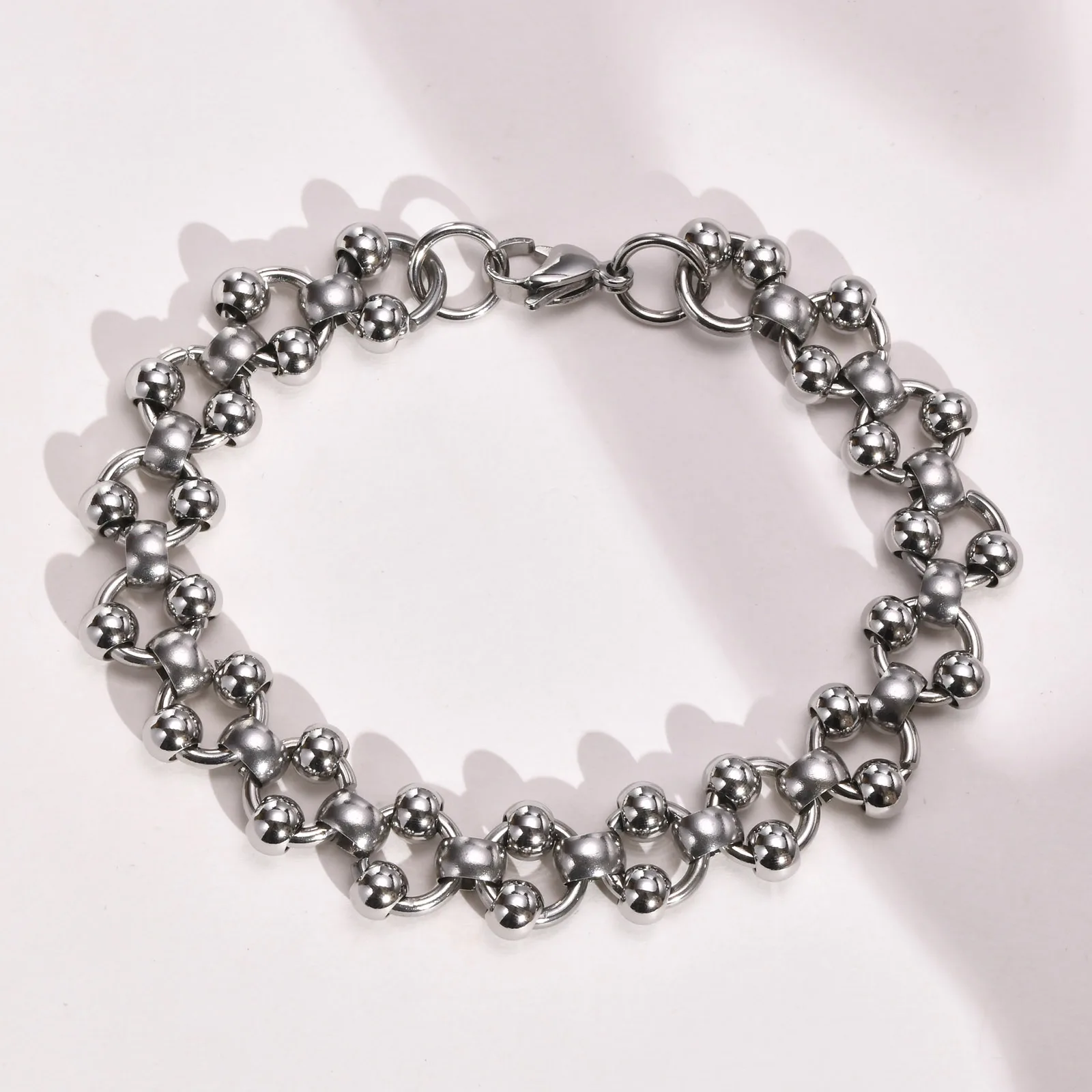 Ball Bead Link Chain Bracelet for Men Stainless Steel Fashion Unique Modernist Estate Unisex Jewelry Gifts for Friends Cool Boy