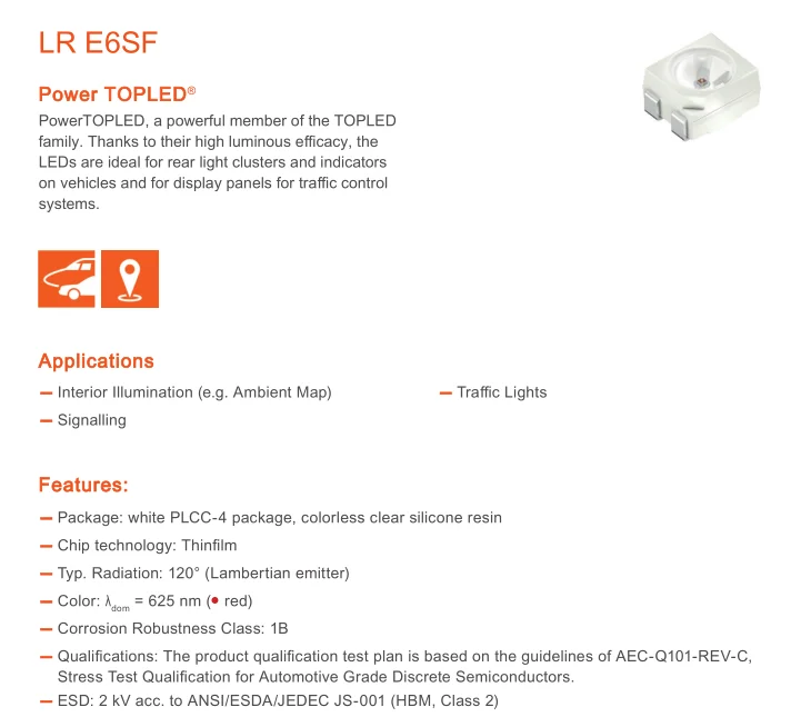100 stücke LSE6SF-V2BA-1-1 LS E6SF-V2BA-1-1 3528 rot PLCC-4 Gemeinsame Kathode Super Helle LED rückleuchten SMD Neue original Für Osrom – Detail 2