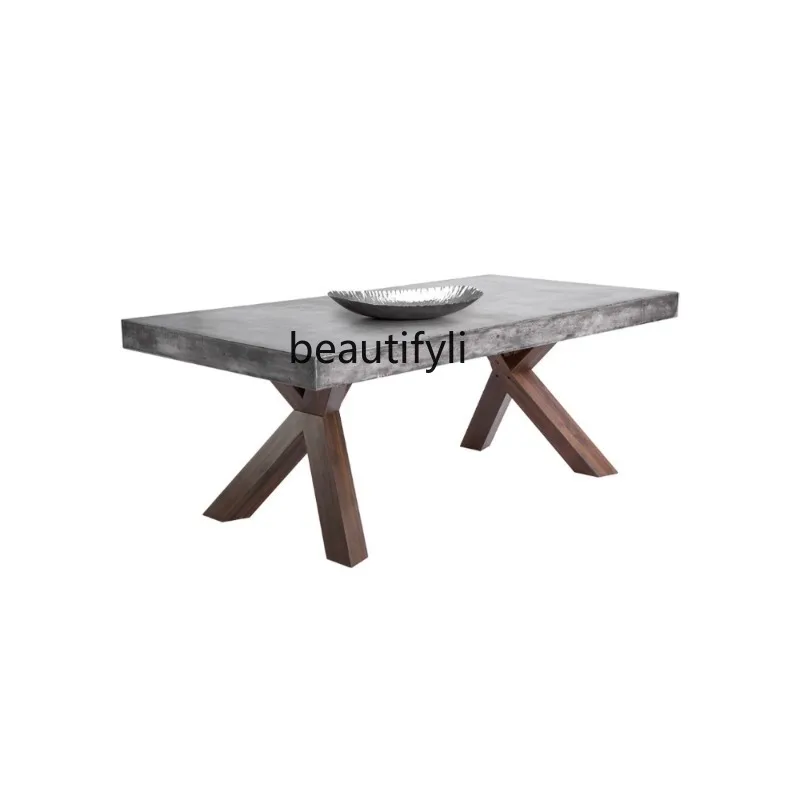 

Nordic Retro Solid Wood Long Dining Table Imitation Cement Color Conference Table Creative Negotiation Desk Designer Workbench