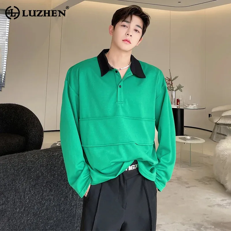 

LUZHEN нишевой дизайн контрастных цветов воротник с длинным рукавом воротник рубашки мужские модные элегантные топы корейские отзывы много одежды LZ2875
