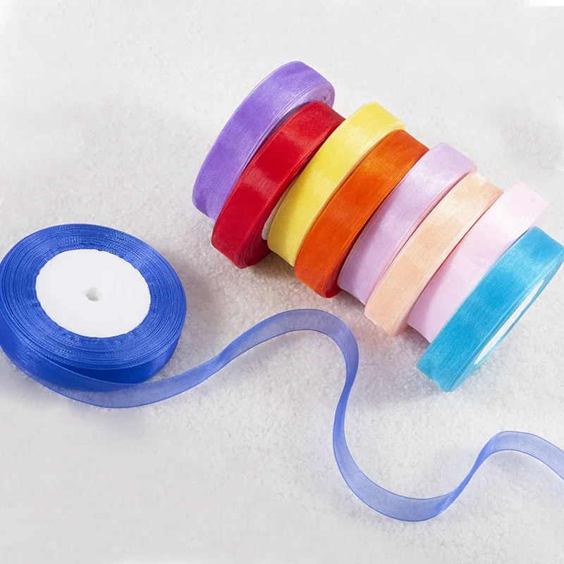 50Yards Organza Ribbon 12/15/20/25/40mm Gift Bows Wrapping Decoration Christmas Party Silk Ribbons Lace Fabric