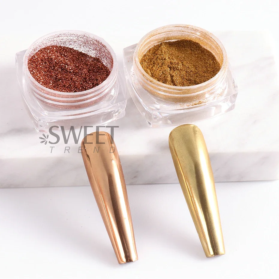 2pcs Magic Mirror Powder Gold Silver Chrome Nail Glitter Metallic Rubbing Dust Gel Polish Pigment Shinning Metal Manicure Decor