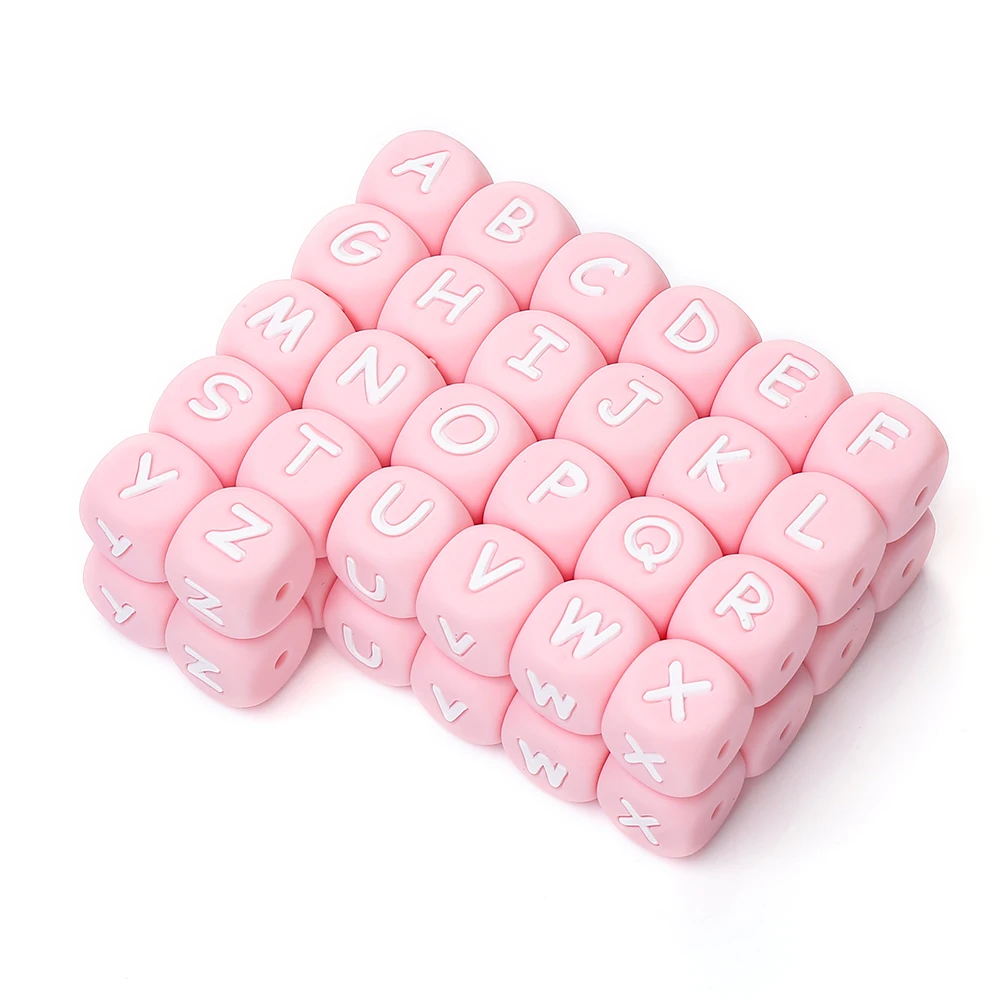 52Pcs 12mm  실리콘 편지 구슬 젖꼭지 편지 알파벳 구슬 씹는 젖니가 남 Teethers 간호 샤워 선물 BPA 무료