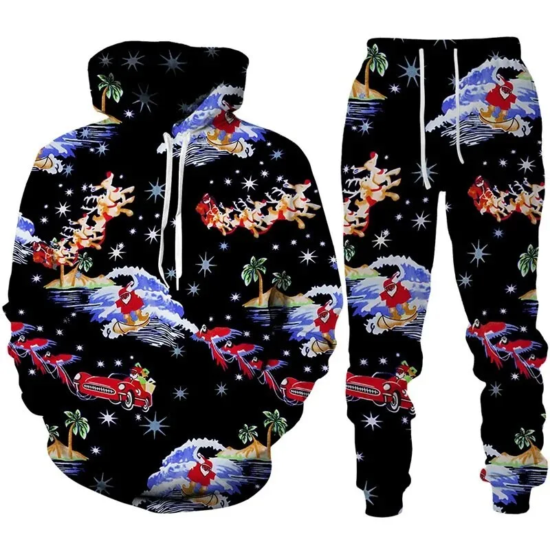 Fashion 3D Print Men Personality Christmas Hoodie Sweatshirts Pants Set Happy Year Leisure Clothing Y2k Tops Streetwear Harajuku
