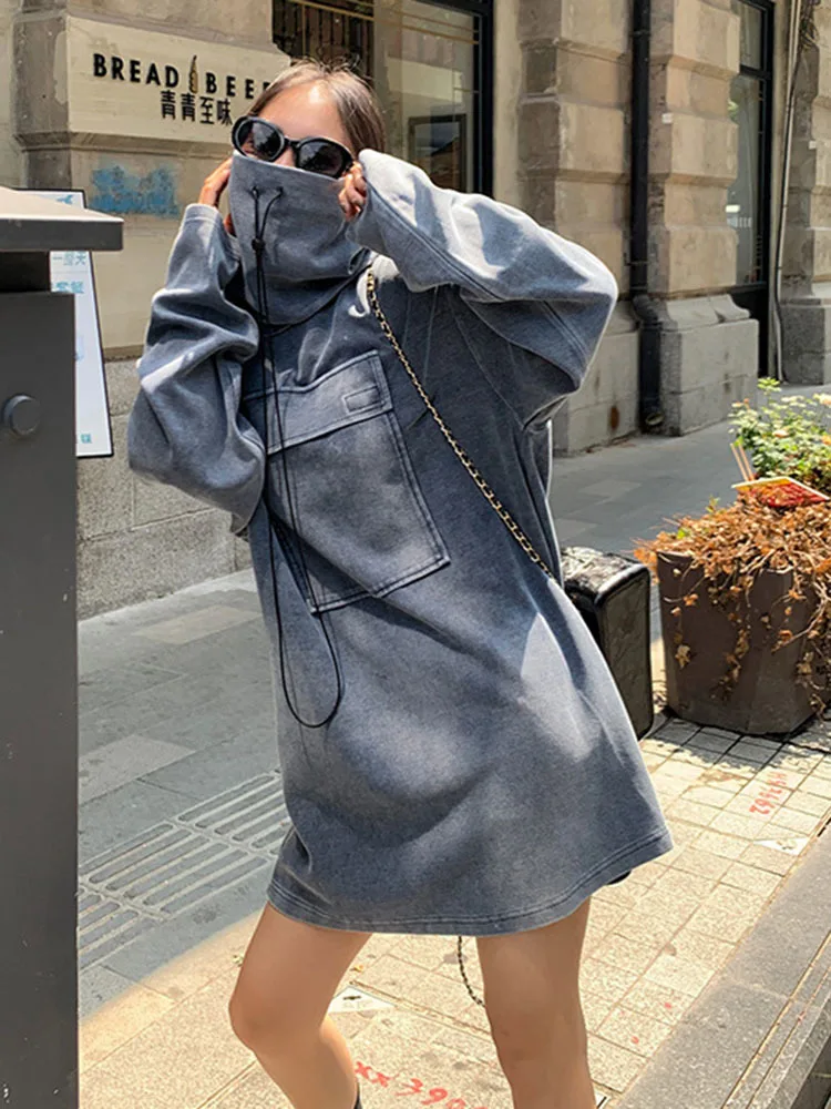 

BZVW Autumn American Retro Denim Sweatshirt Women's 2023 Vintage Casual Designer Detachable Standing Collar Female Top 25X3100