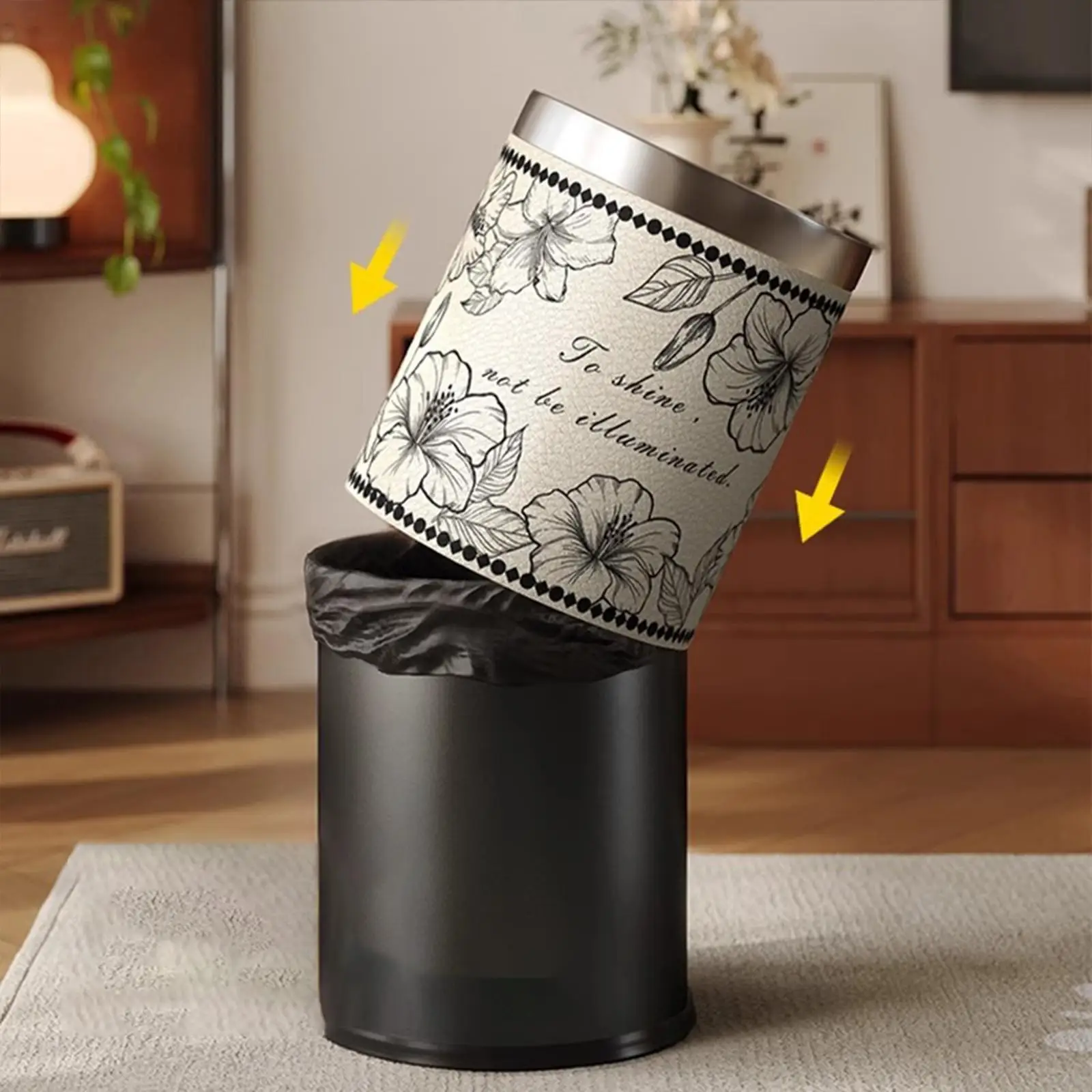 سلة مهملات دائرية بتصميم فرنسي عتيق، مناسبة لغرف ا...