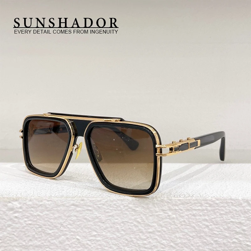 

Square metal acetate sunglasses Men DTS403 fashion heavy industry glasses Retro sunshade uv400 women sunglasses