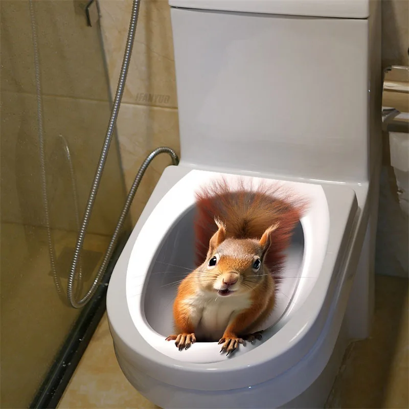 3D Cute Animal Toilet Sticker 1Pc Cat Mouse Dog Bathroom Toilet Cover Stickers PVC Accessories Home Bathroom Decorations Toilet Stickers
