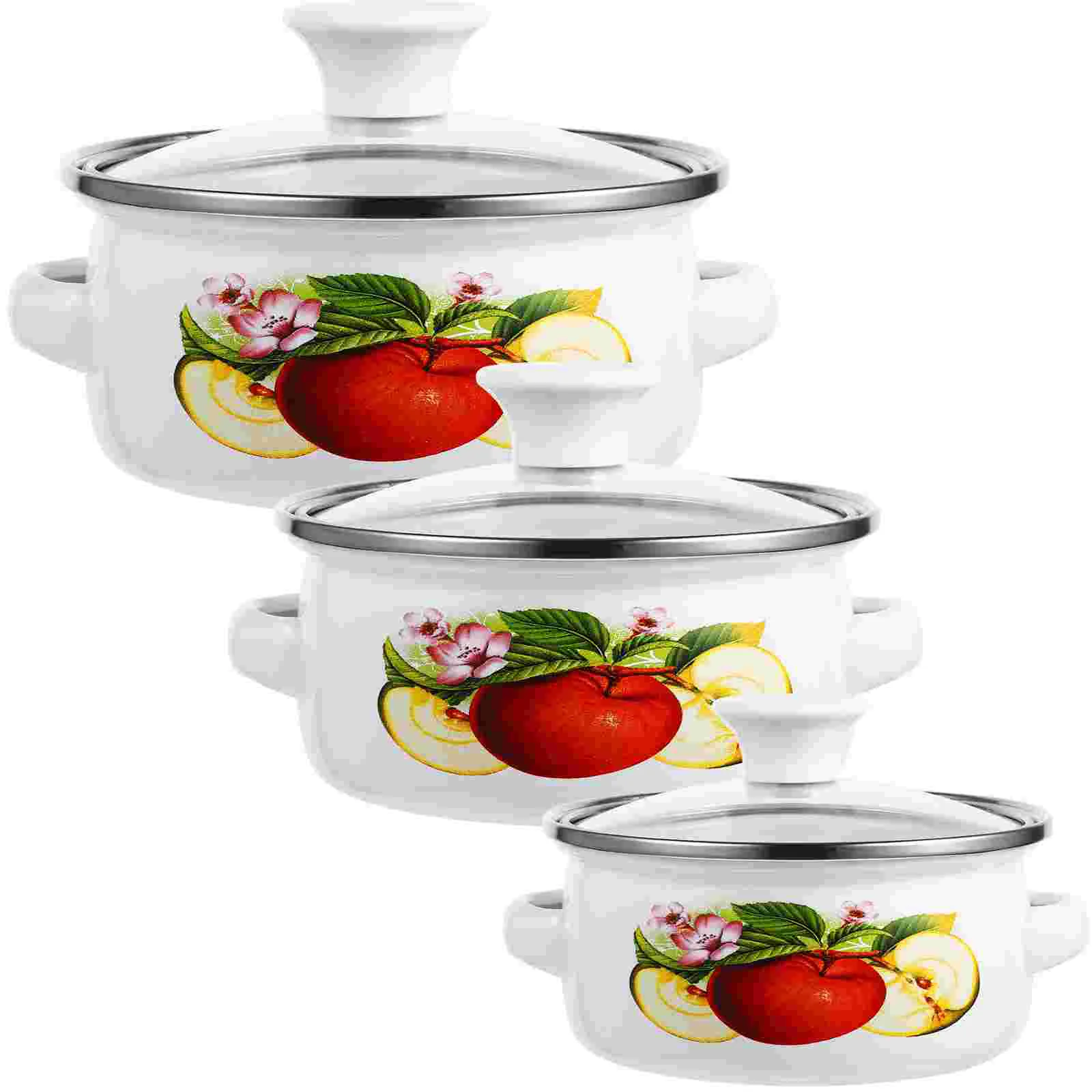 

3Pcs Mini Soup Pot Enamel Stew Pot Flat Bottom Stockpot Cooking Stew Noodle Pot