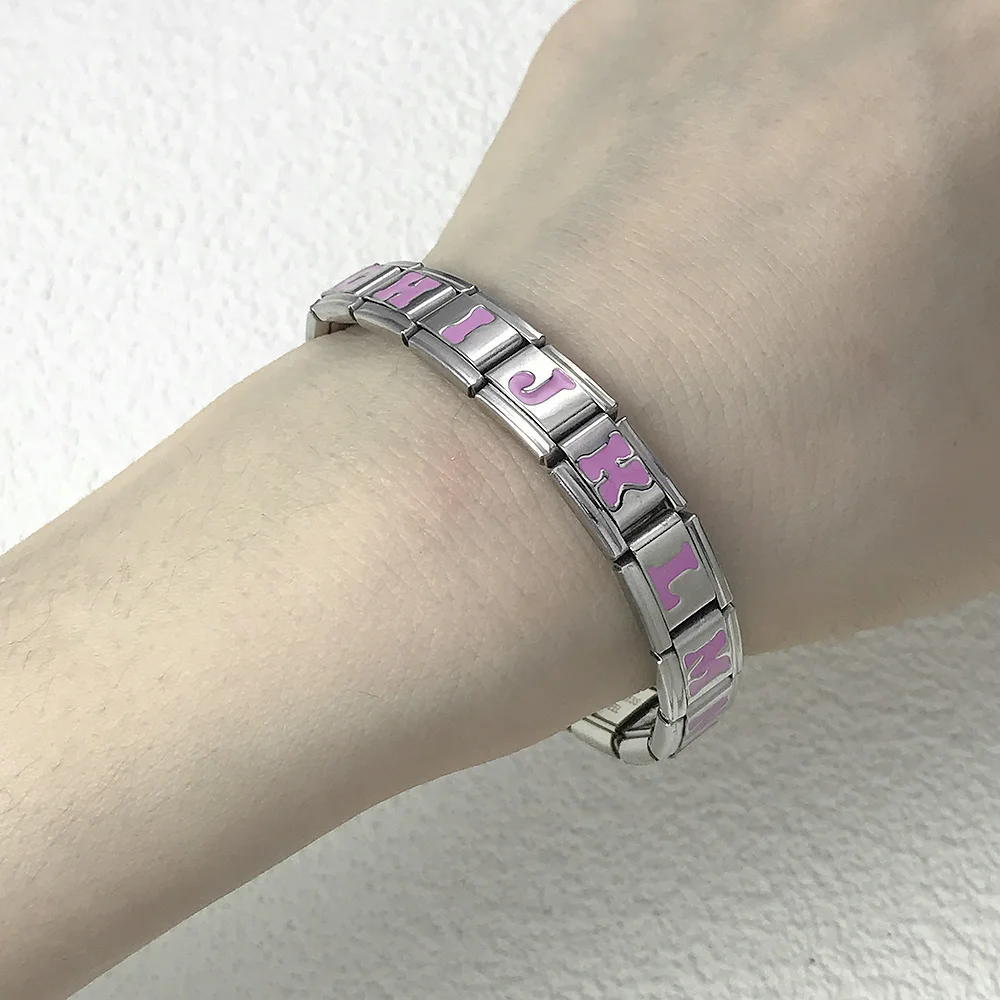 2025 Rosa 26 englische Buchstaben A-Z italienische Links Charm passend für 9 mm Edelstahl Damen Herren Armband neue Modeschmuck DIY Herstellung – Detail 5