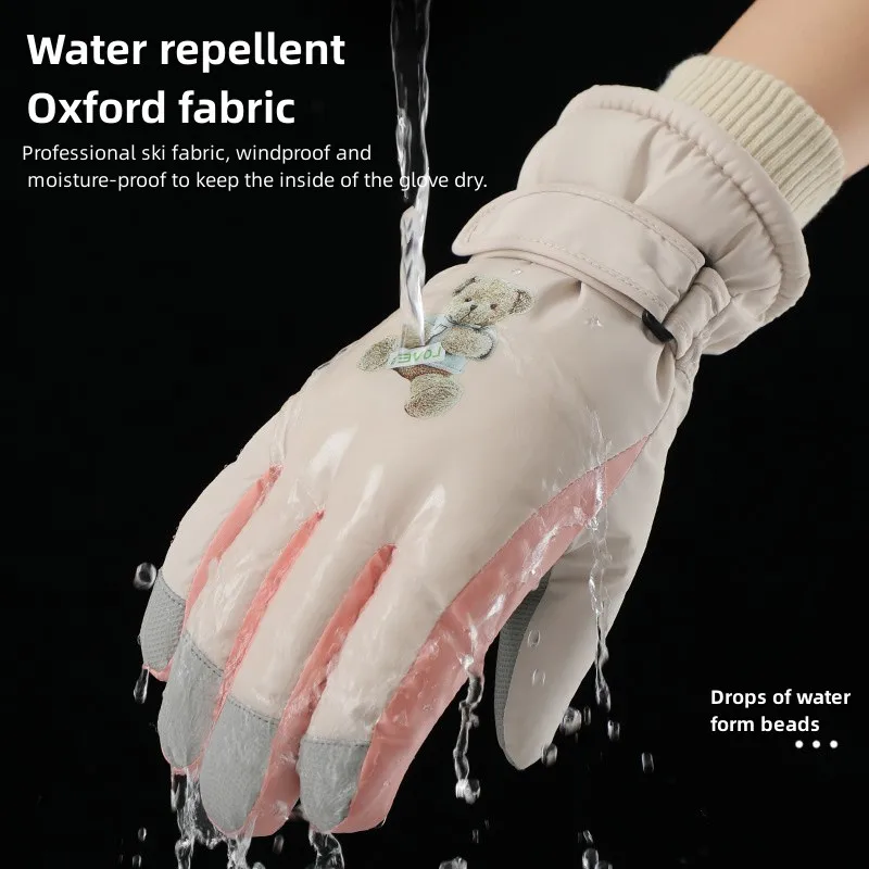 Winter Women's Ski Gloves Cute Cartoon Bear Waterproof Windproof Skiing Gloves for Biking Snowboarding Winter Sports Gloves 2