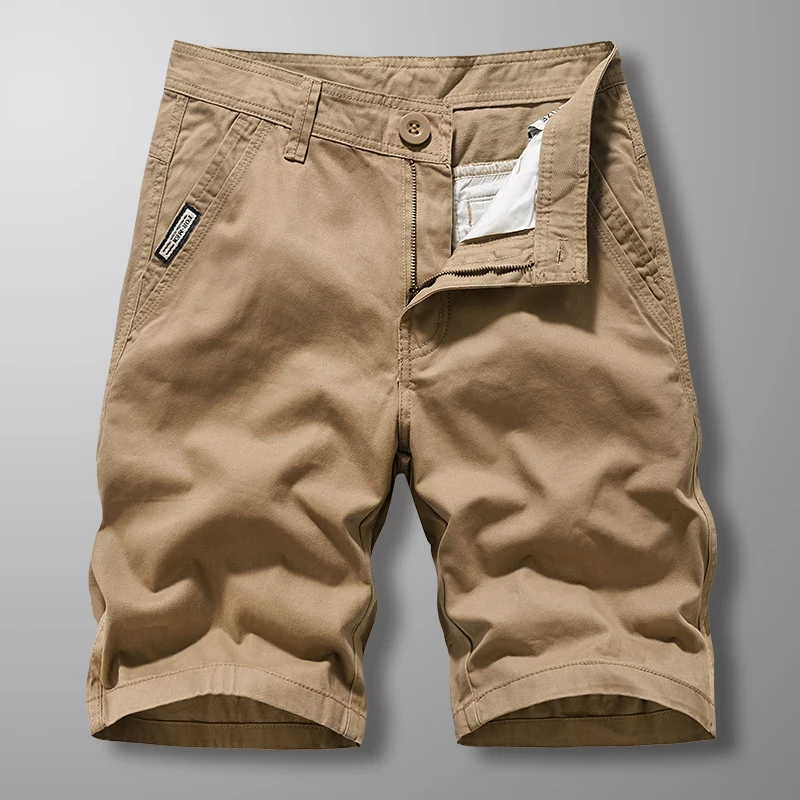 Solid Color Pockets High Waisted Button Zipper Men's Clothing Summer Preppy Style Knee Pants Cargo Straight Sweatpants Shorts