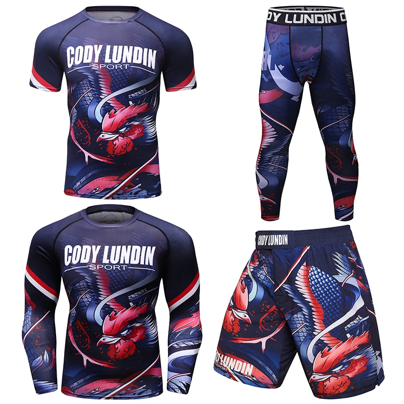 

Custom Cody Lindin Rashguard Set Men MMA Jiu Jitsu Kimono T-shirt Compression Bottom Leggings Pants Training Boxing Tracksuit