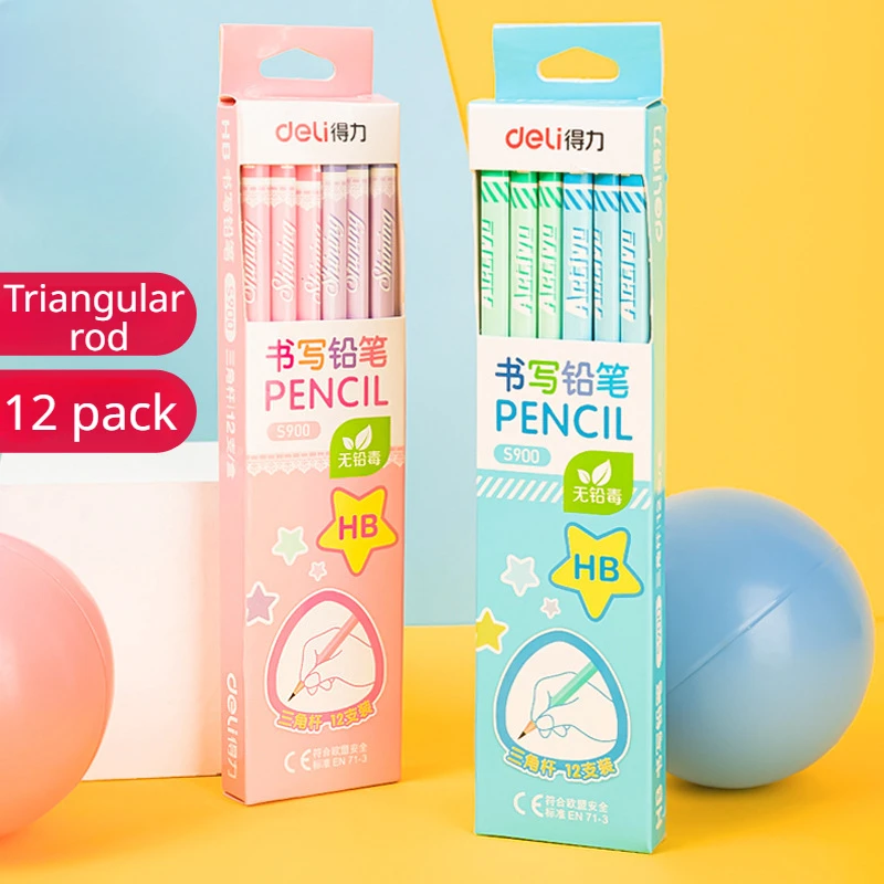 

12Pcs Triangle Pencil HB Student Wooden Pencil Paper Box Packaging Good Use of Corrected Grip Pencils School Supplies Stationery