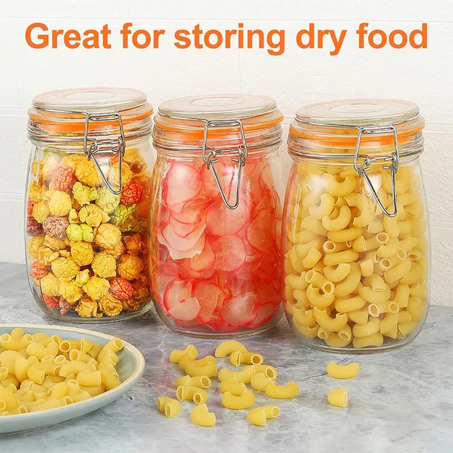 HeY LiLac Glass Jars with Lids Kitchen Airtight Glass Jars Wide Mouth Canning Jars with Clip Top Lids Leak Proof Canisters Jars 5