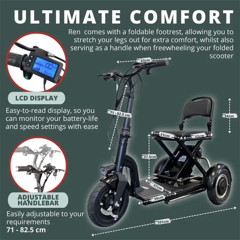 3 Wheel Travel Mobility Scooter For Seniors Foldable Lightweight 600W Dual Motor Adult Electric Tricycle Scooter For Elderly