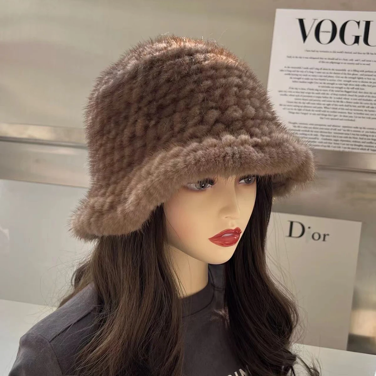 Echte Nerzpelz Fischer hut für Frauen Winter verstellbare gestrickte Pelzmütze Luxus echte Nerz Pelzmütze natürliche Nerz Fell Bomber mütze – Detail 4
