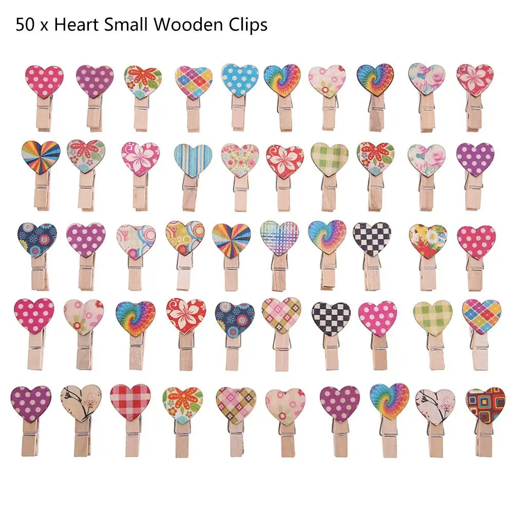 나무 사랑 하트 옷핀 공예 클립, 집 생일용 미니 장식 소품, DIY 3.5cm 혼합 색상, 50 개