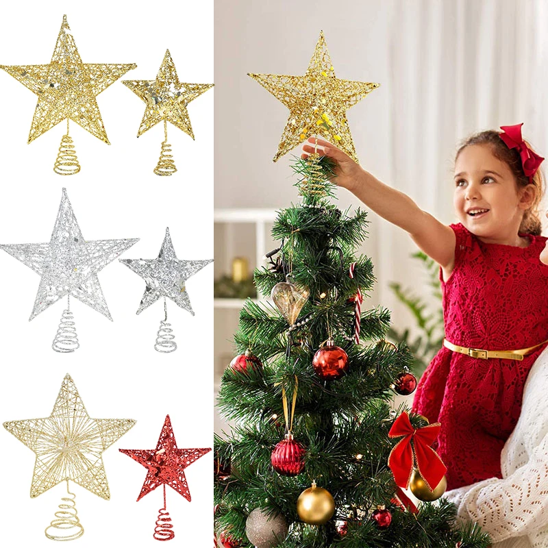 Árbol de Navidad con purpurina dorada, estrella superior, decoración de Navidad para el hogar, exquisito arte plástico de adornos de Navidad, decoración de Año Nuevo - AliExpress
