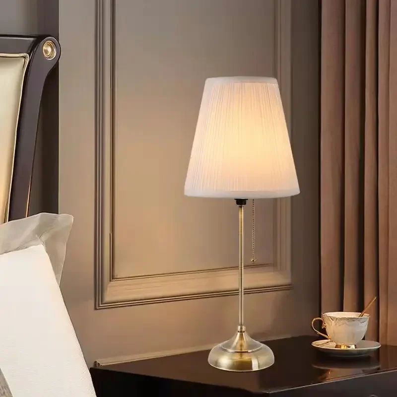 Description Picture 4 of itemModern LED Red Cloth Bedroom Bedside Table Lamps Home Decor Dining Table Lighting Nordic Pull-switch Vintage E27 Study Desk Lamp