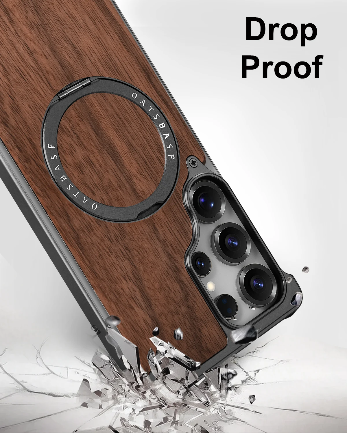 Eary Premium Wood Phone Case for Samsung Galaxy S25 S24 Ultra With Magsafe 360° Rotation Ring Stand Frameless Protective Bumper