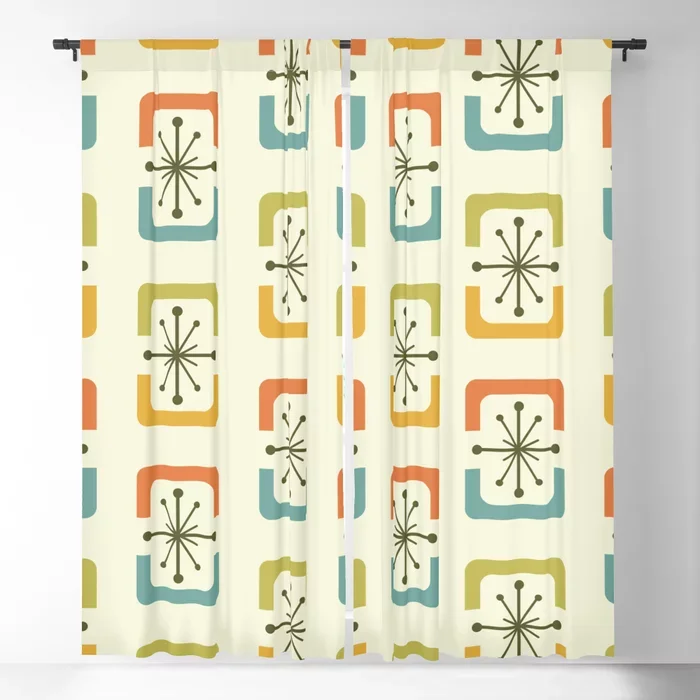 

Mid Century Modern Starburst Shells Blackout Curtain 3D Print Window Curtains for Bedroom Living Room Decor Window Treatments