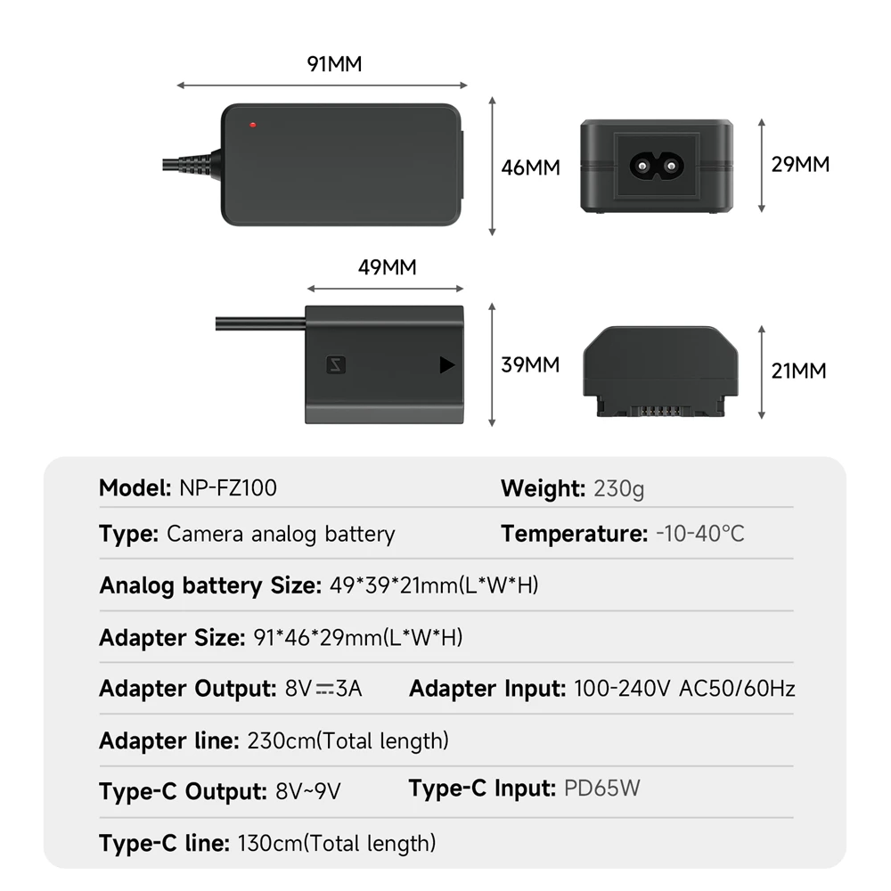 Bateria Palo-dummy Np-fz100 Acoplador dc para Sony A6600 A7c A7m3 A7rm3 A7rm3 A7rm4 A7sm3 a9 A9m2 Ilce7sm3 Ilce-9 - Image 3