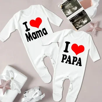 I Love Papa&I Love Mama Print Baby Sleepsuit Baby Coming Home Outfit Newbron Shower Gift Boy Girl Sleepsuit Infant White Romper