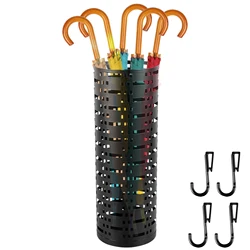 Elegant Metal Umbrella Holder with Hooks - Multipurpose Free - Standing Decorative Rack (Black plus hook)