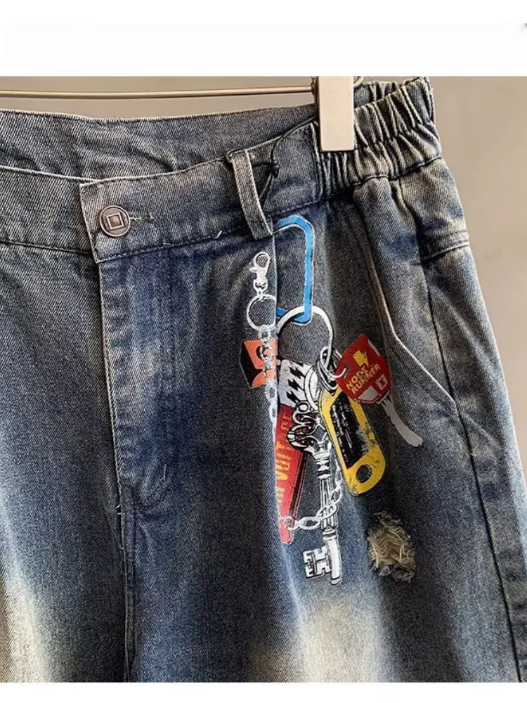 2026 Punk Y2K Style Camouflage Patchwork Baggy Ripped Stacked Jeans Hosen für Herren – Neue Rock Wide Leg Goth Denim Hosen – Detail 12