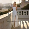 White Square Colla Wedding Dresses For Women High Side Split Sleeveless Belt Fashion Button Bride Gown Backless Robe de Mariée 1
