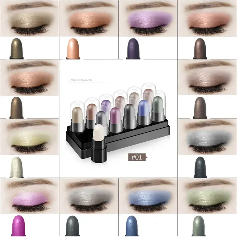 12 Colors Eyeshadow Pencil Set Waterproof Long Lasting Glitter Shimmer Eye Shadow Pen Highlighter Stick Lying Silkworm Makeup eye shadow eyeshadow stick eye shadow stick