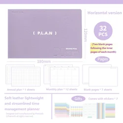 Planwith Undated Compact Planner, Soft Leather Cover with Monthly and Daily Pages (Horizontal Purple)