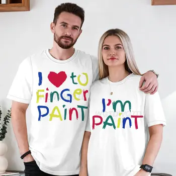 Valentine Matching Outfits for Couples I Love To Finger Paint I'm Paint T-shirt Cute Heart Colorful Letter Design Couples Shirt 1