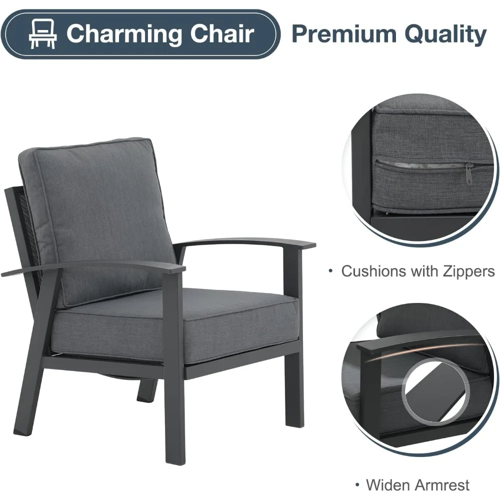 Modern Outdoor Patio Furniture Set, 4-Piece Aluminum Conversation Set, Loveseat, Coffee Table, Includes Cushion, Backyard 4