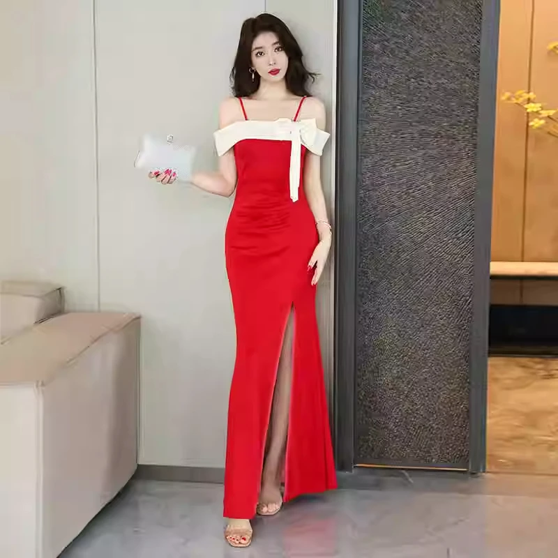

Celebrity temperament slim fit dress annual party evening dress off-shoulder floor-length dress for hostess women
