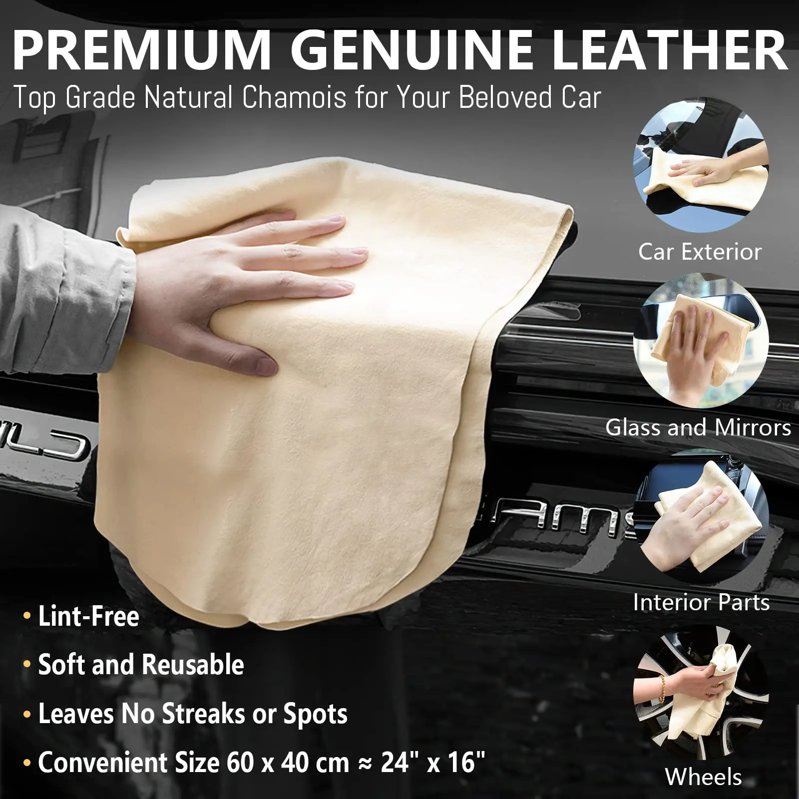 Oversized Deerskin Suede Car Towel for Car Wash Glass Cleaning