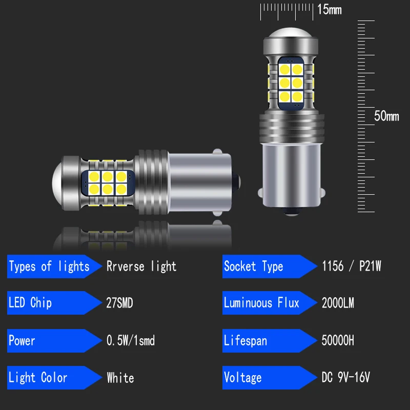 2pcs 1156 BA15S P21W 27SMD LED Car Backup Reverse Light Bulb RGB Multi-color