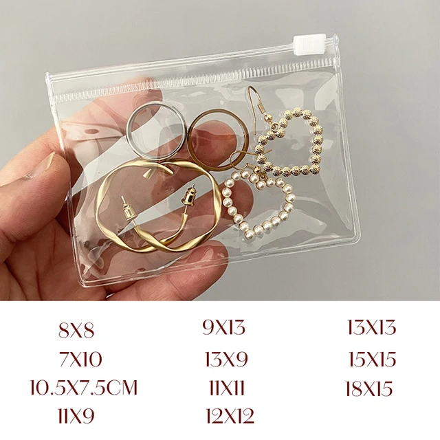 10 Pieces Jewelry Bag Self Seal Plastic Zipper Bag Clear PVC Rings