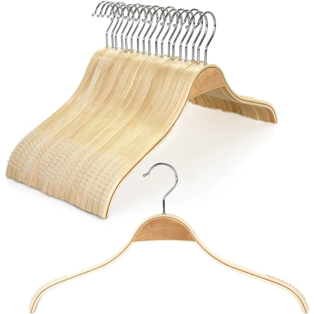 

TOPIA HANGER Slim Natural Wood Hangers with Extra Soft Non-Slip Rubber Grips, 18-Pack High-Grade Fashion Hanger No Shoulder